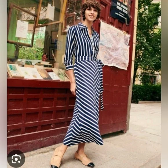 BODEN Marcia Stripe Jersey Shirt Dress, Navy /Ivory Size 10P - Picture 4 of 15